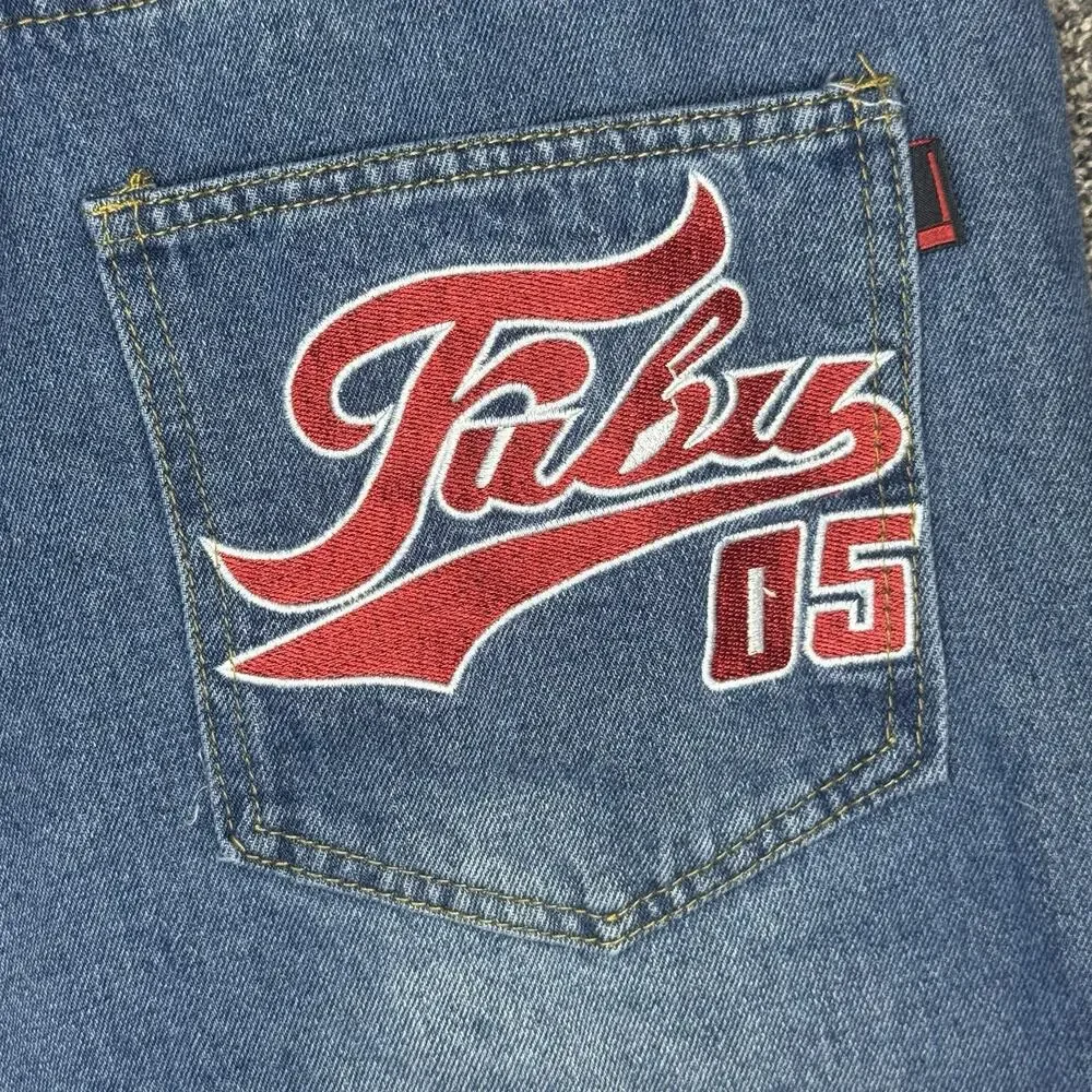 FUBU 05 Embroidered Logo Jeans Mens 36x32 Blue Denim Straight Fit Y2K